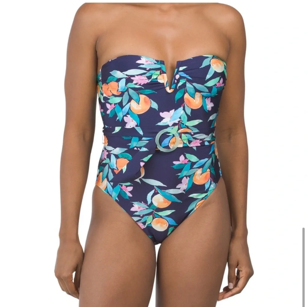 Sunshine‎ 79 Womens Navy Blue Peach One Piece Swimsuit w/Shelf Bra 6 NEW